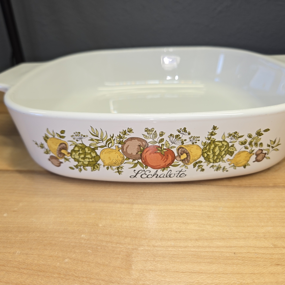 Corningware White Baking Dish with Colorful Vegetable Design